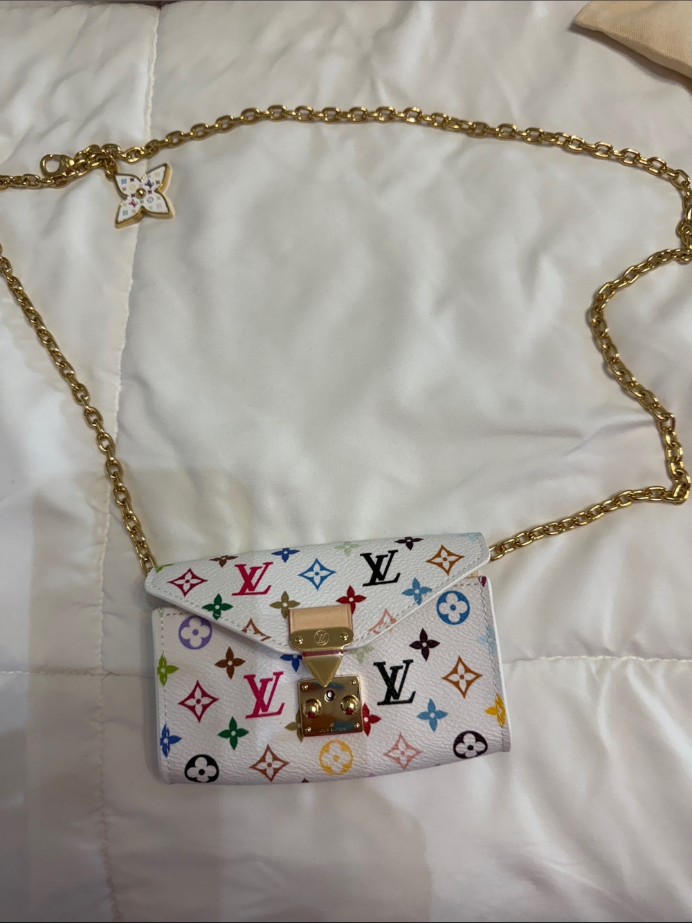 Louis Vuitton MURAKAMI White Multicolor Monogram  with Gold Chain belt bag - Picture 3 of 15